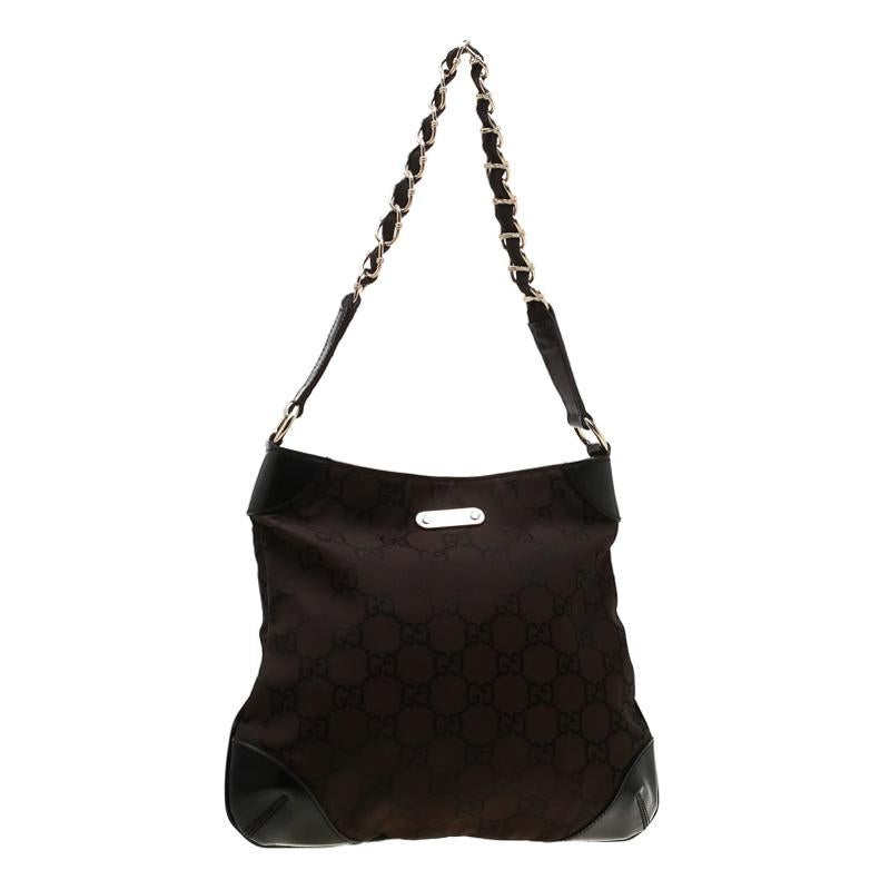 Gucci Dark Brown GG Canvas and Leather Chain Hobo