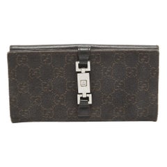 Gucci Dark Brown GG Canvas and Leather Jackie Continental Wallet