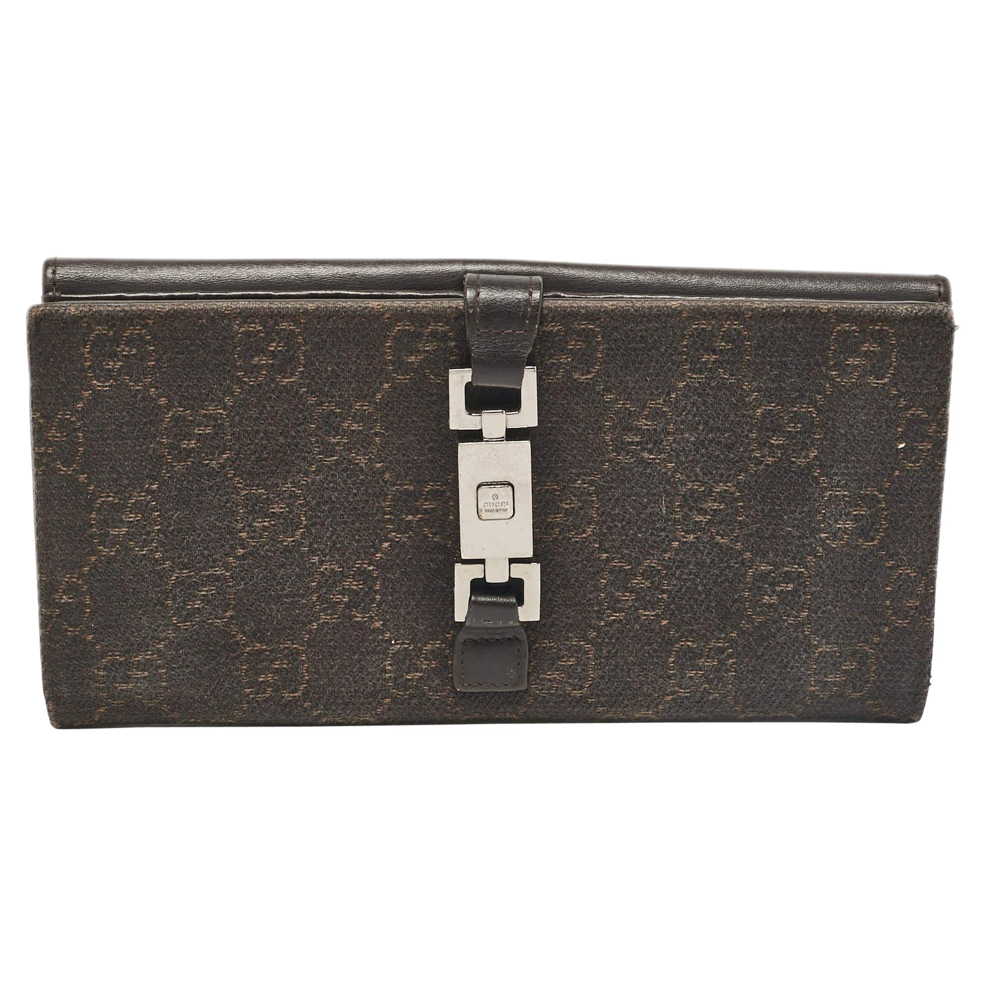 Gucci Dark Brown GG Canvas and Leather Jackie Continental Wallet