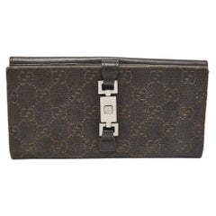 Gucci Dark Brown GG Canvas and Leather Jackie Continental Wallet