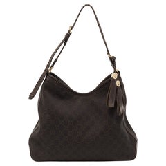 Gucci Dunkelbraun GG Segeltuch und Leder Medium Marrakesch Hobo