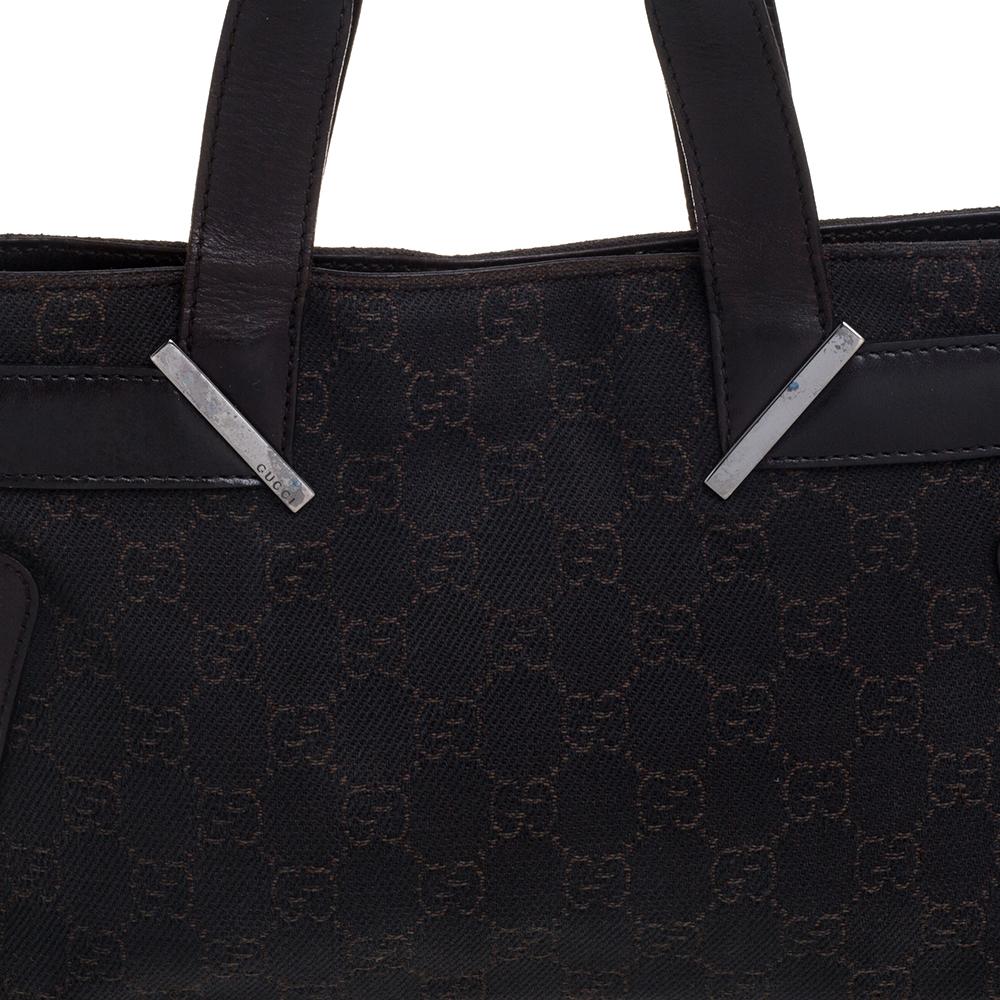 Gucci Dark Brown GG Canvas and Leather Vintage Small Tote 5