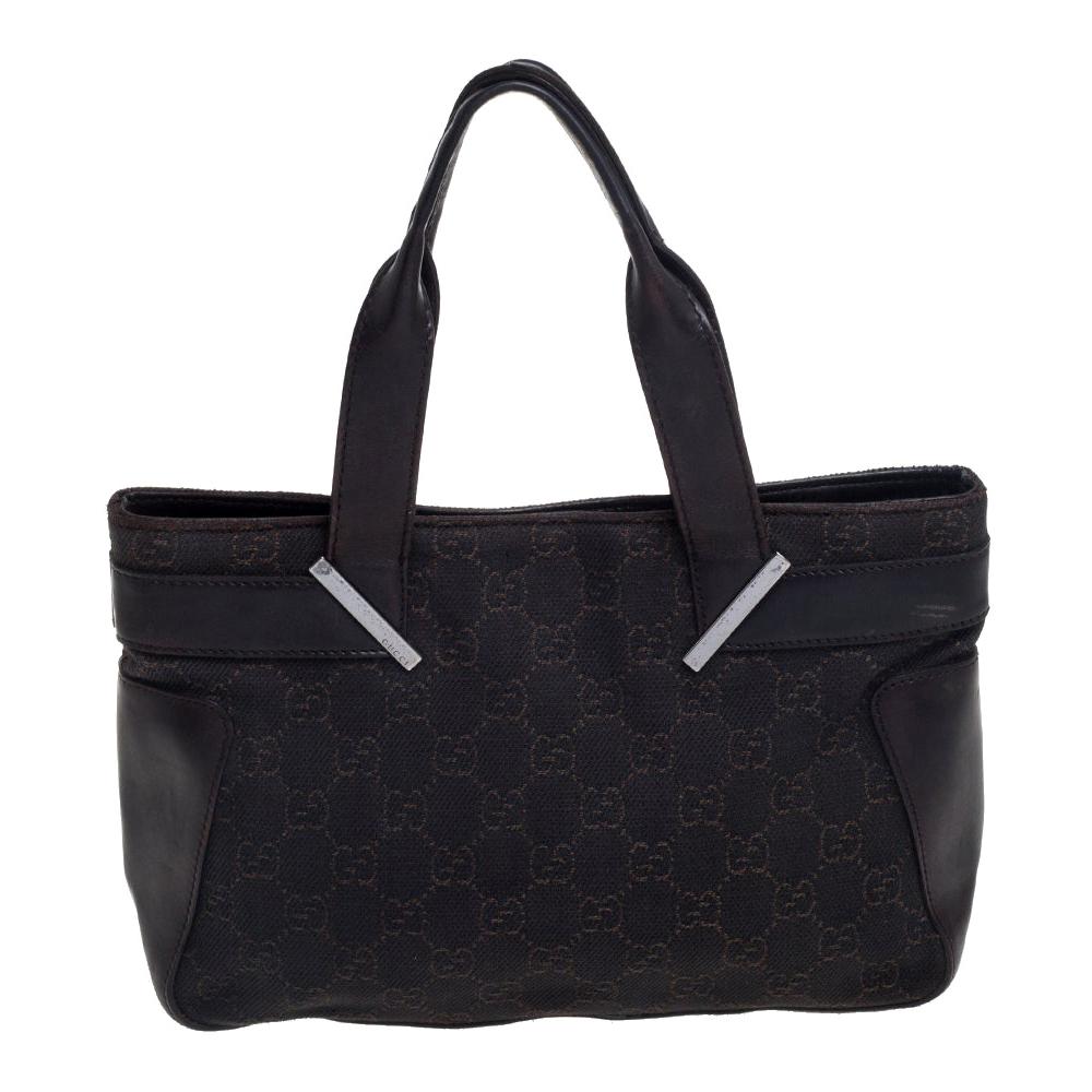 Gucci Dark Brown GG Canvas and Leather Vintage Small Tote at 1stDibs