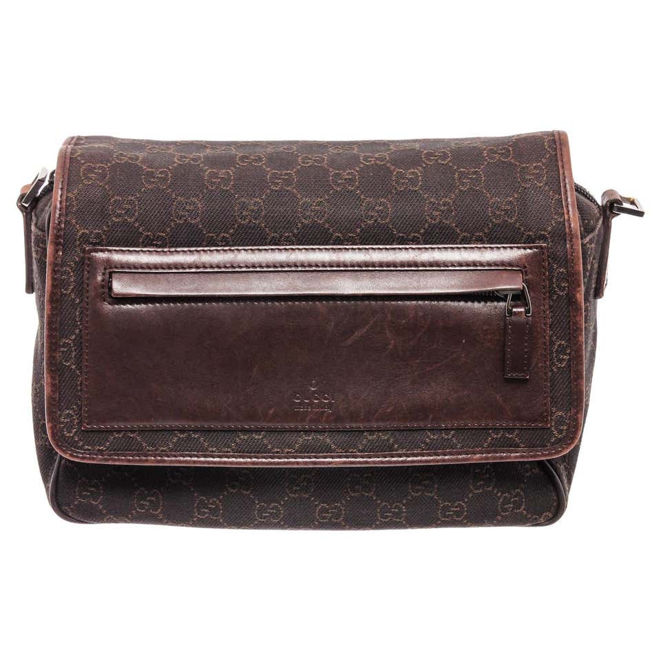 Gucci Snap Flap Messenger Bag Diamante Coated Canvas Medium Brown For ...