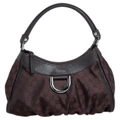 Gucci Dark Brown GG Fabric and Leather Small D Ring Hobo