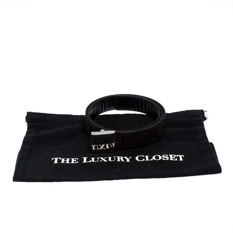 Gucci Dark Brown GG Fabric Logo Plague Buckle Belt 90CM 1