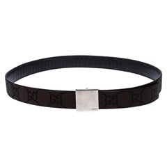 Gucci Dark Brown GG Fabric Logo Plague Buckle Belt 90CM