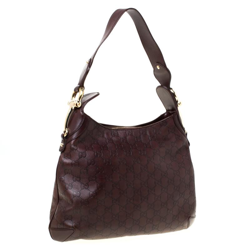 Gucci Dunkelbraun GG Guccissima Leder Horsebit Creole Hobo im Zustand „Gut“ in Dubai, Al Qouz 2