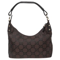 Gucci Dark Brown GG Nylon and Leather Classic Ring Hobo