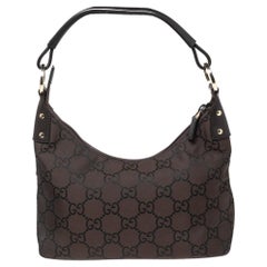 Gucci Dunkelbraun GG Nylon und Leder Klassischer Ring Hobo