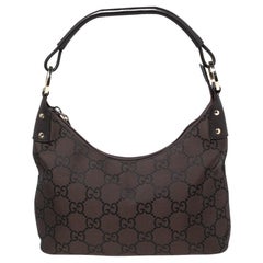 Gucci Dark Brown GG Nylon and Leather Classic Ring Hobo