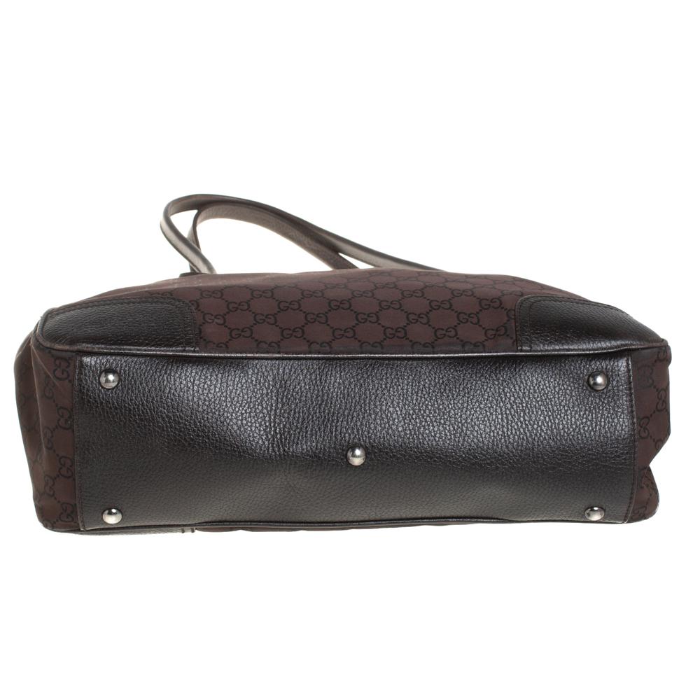 Gucci Dark Brown GG Nylon and Leather Princy Tote In Fair Condition In Dubai, Al Qouz 2
