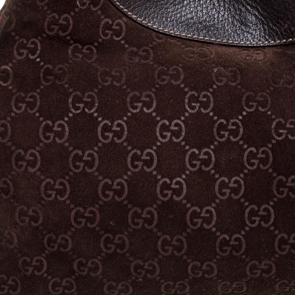 Gucci Dark Brown GG Suede and Leather Medium Charmy Tote 2