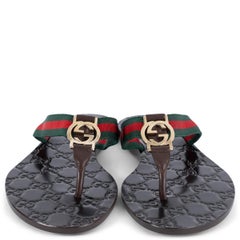 GUCCI dark brown GG WEB THONG Sandals Shoes 36