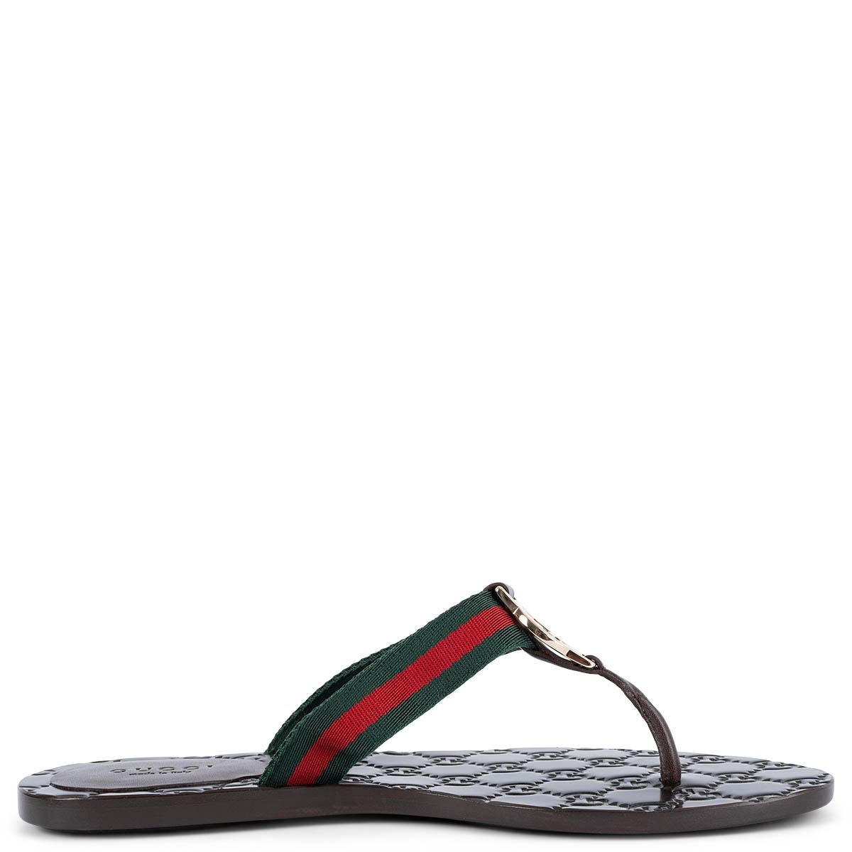 Black GUCCI dark brown GG WEB THONG Sandals Shoes 36 For Sale