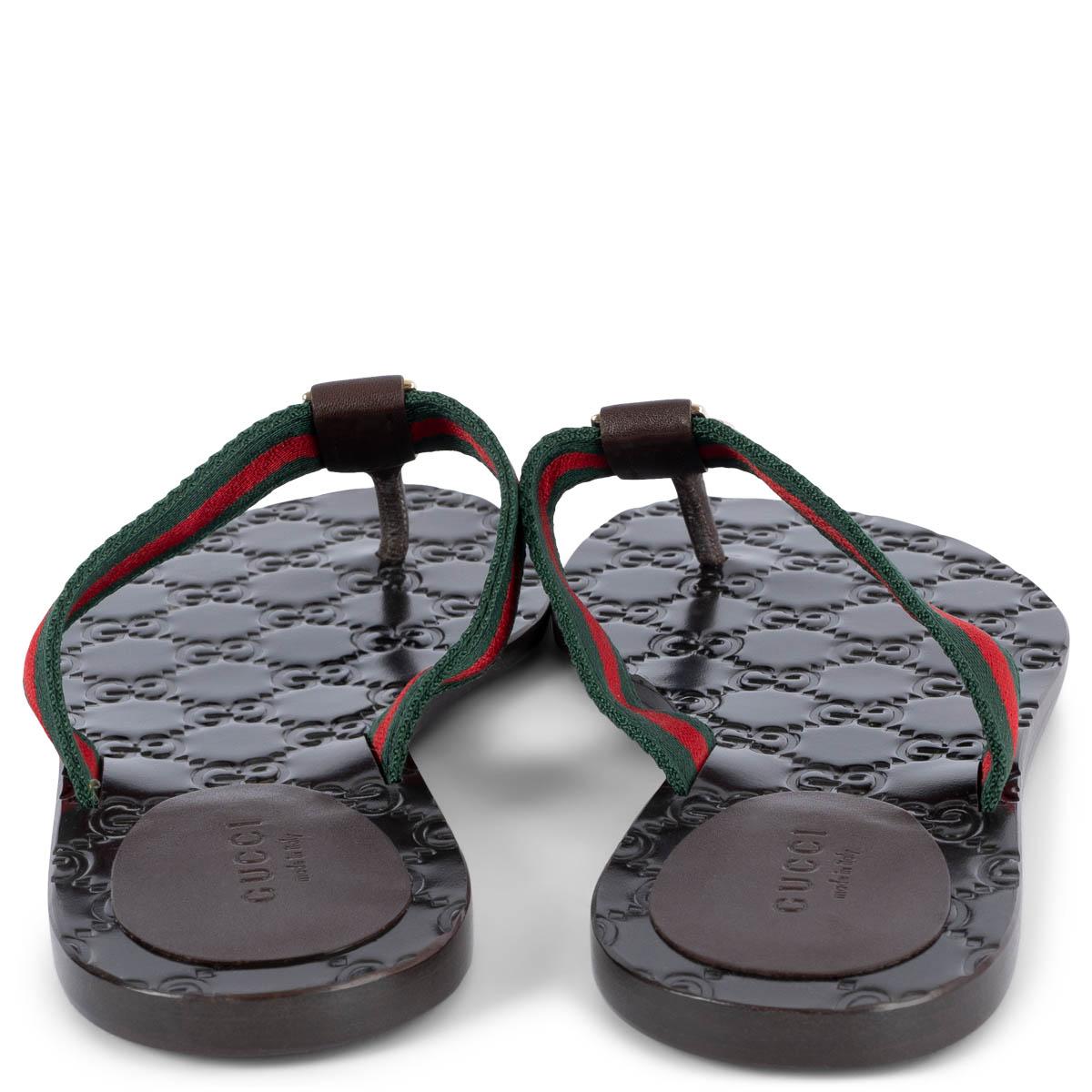 GUCCI dark brown GG WEB THONG Sandals Shoes 36 In Excellent Condition For Sale In Zürich, CH