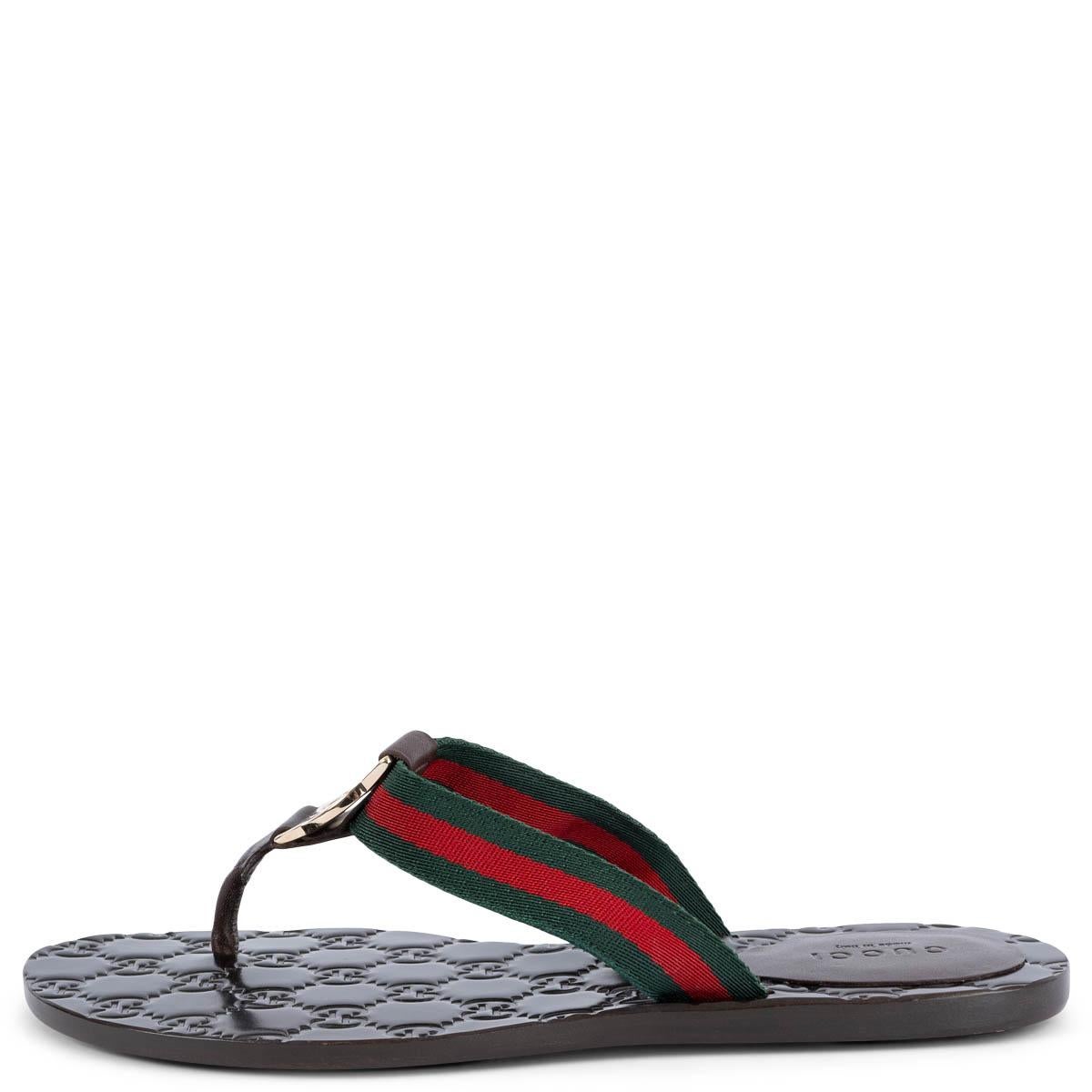 GUCCI dark brown GG WEB THONG Sandals Shoes 36 For Sale