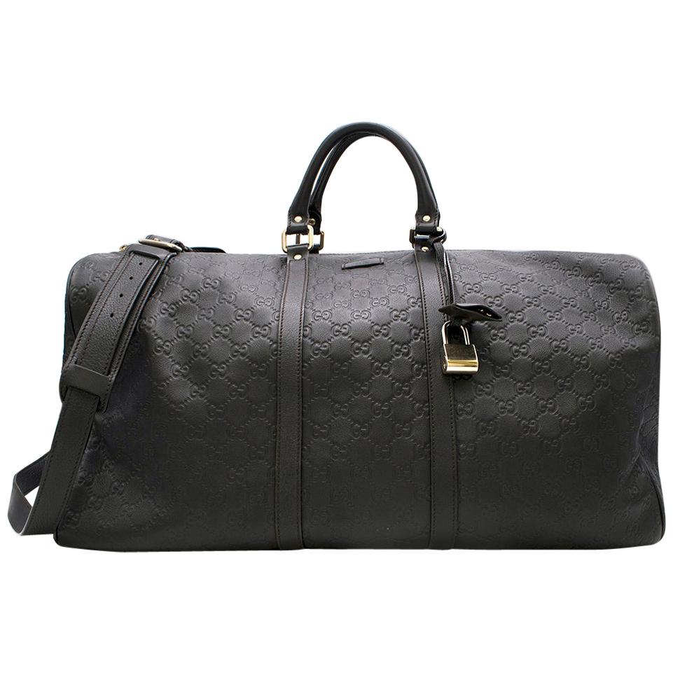 Vintage Authentic Gucci Black Nylon Fabric Duffle Bag Italy LARGE For