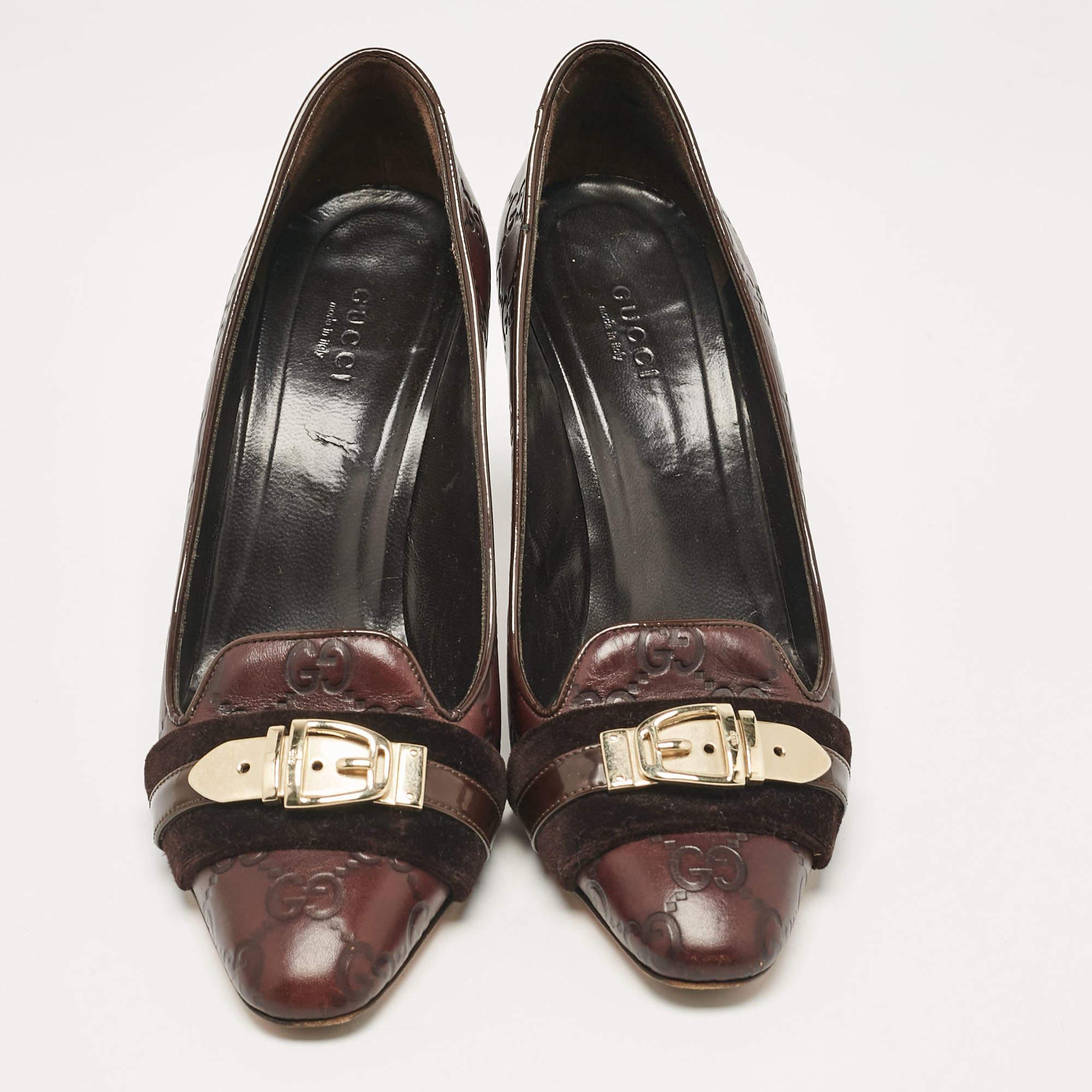Noir Gucci Escarpins Guccissima en cuir et velours marron foncé avec boucle en métal Taille 38