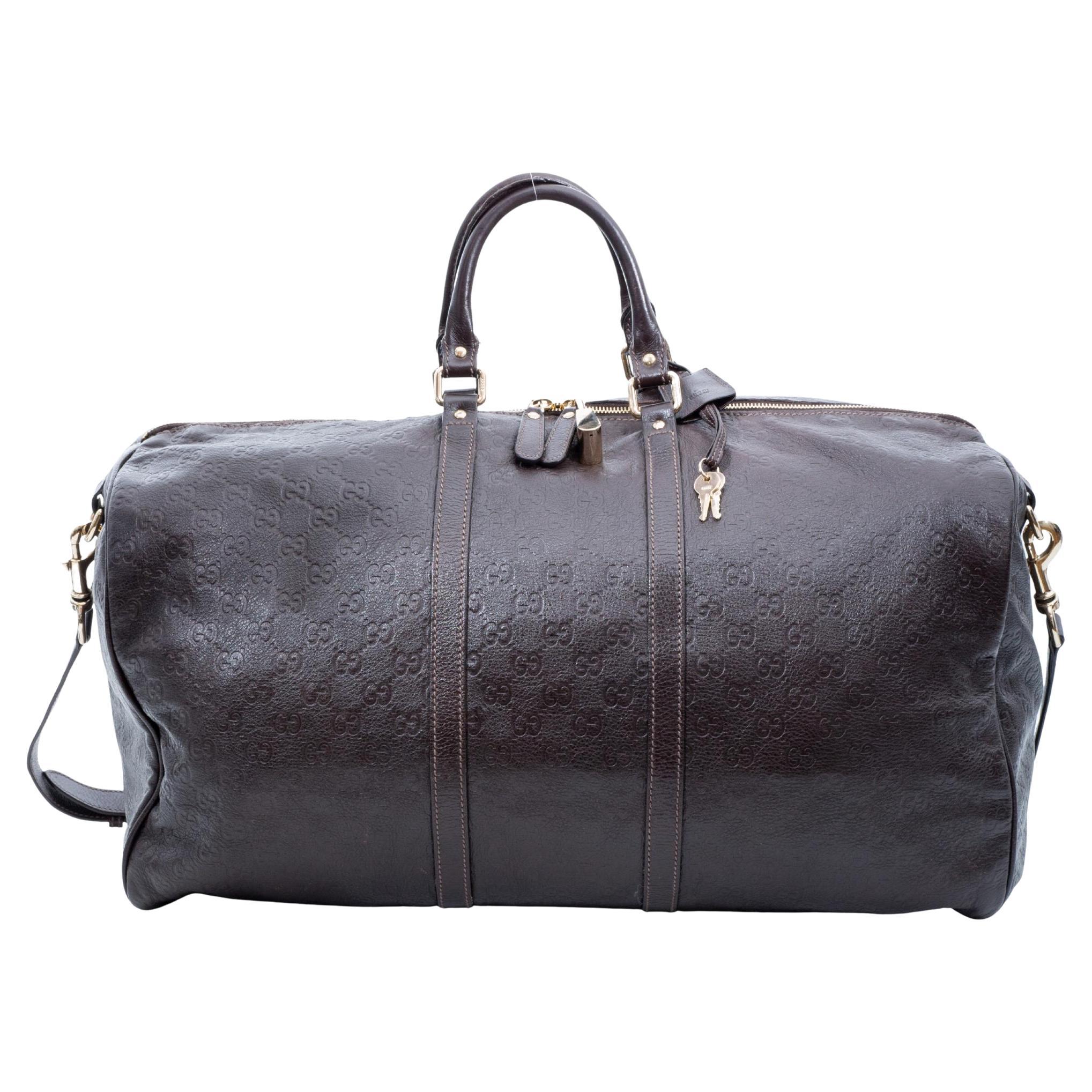 Gucci Dark Brown Guccissima Leather Carry-On Travel Duffle Bag (206500)