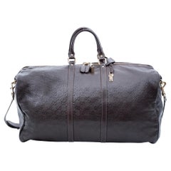 Used Gucci Dark Brown Guccissima Leather Carry-On Travel Duffle Bag (206500)