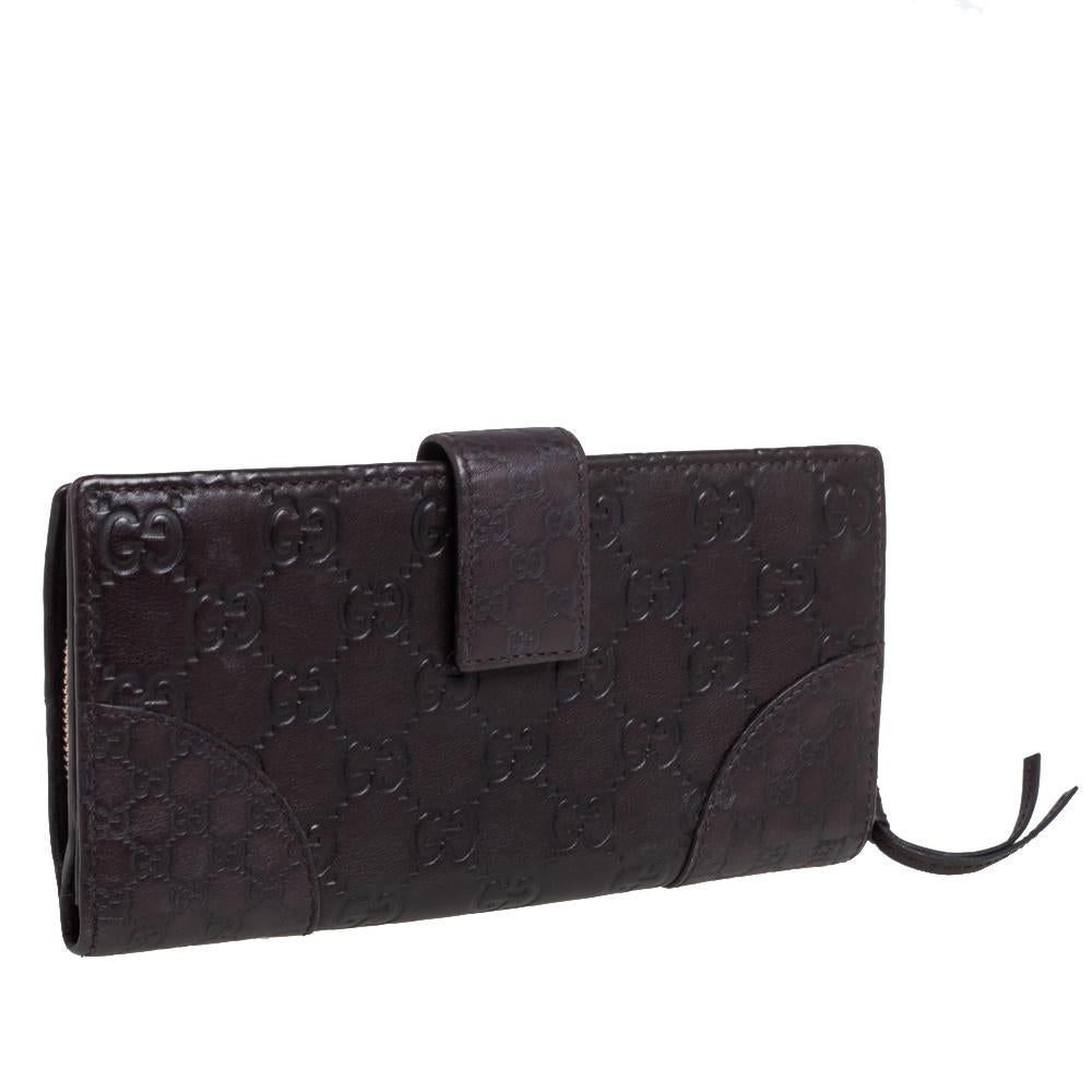 Gucci Dark Brown Guccissima Leather Continental Flap Wallet In Good Condition In Dubai, Al Qouz 2