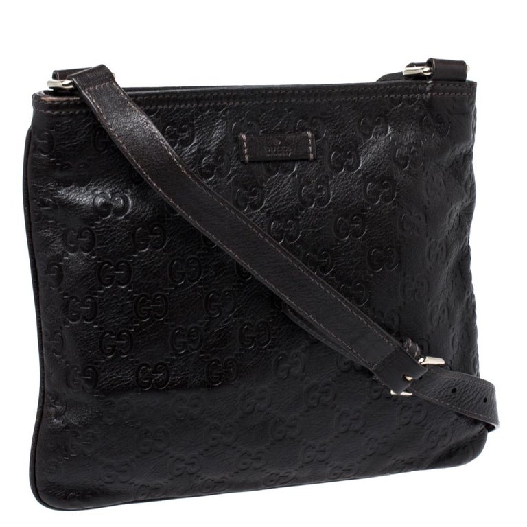 Gucci Dark Brown Guccissima Leather Crossbody Bag For Sale at 1stDibs