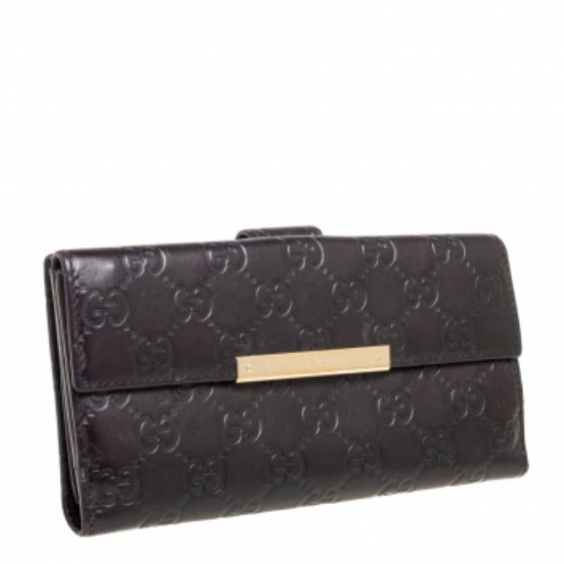 Gucci Dark Brown Guccissima Leather Flap Continental Wallet For Sale 5