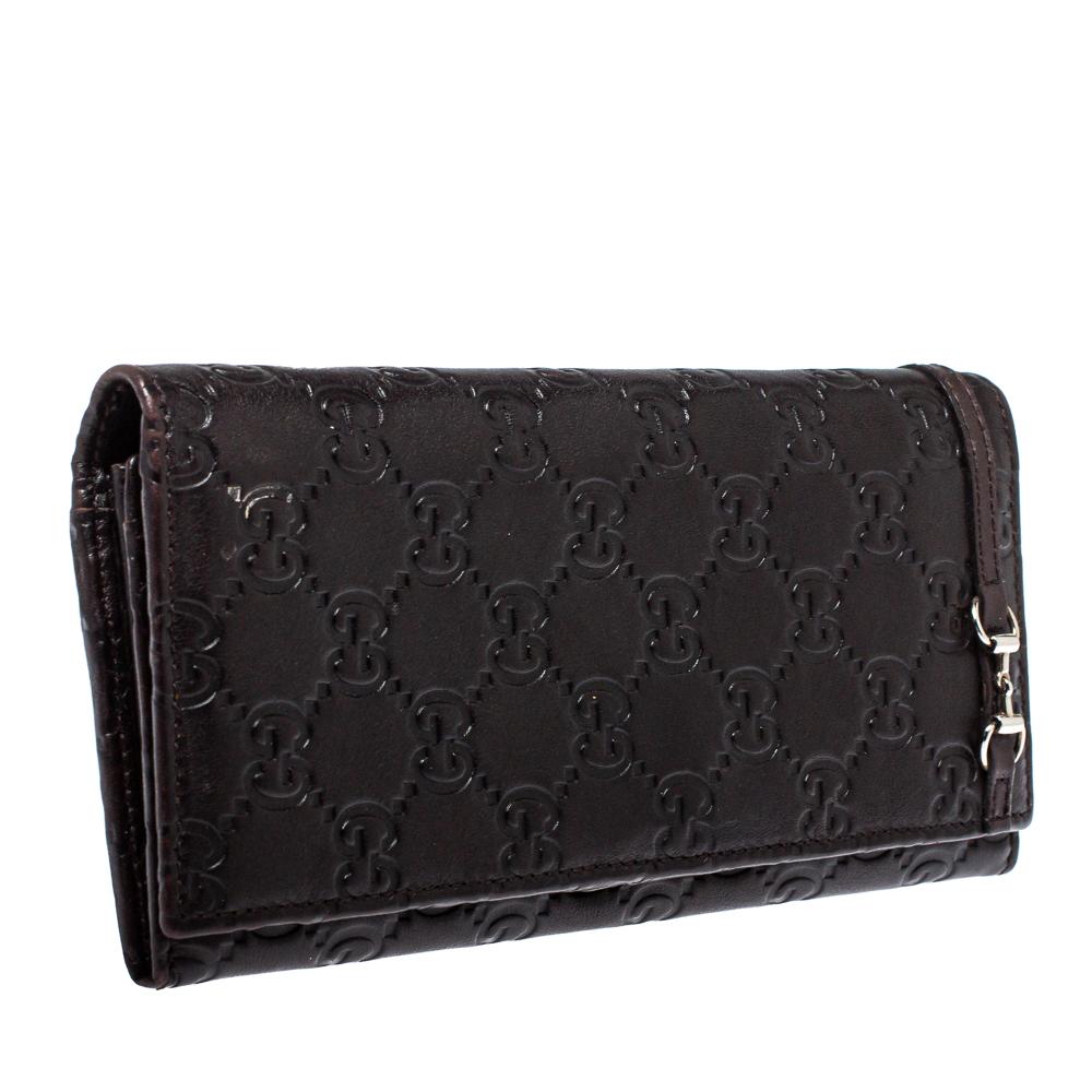 Black Gucci Dark Brown Guccissima Leather Flap Continental Wallet