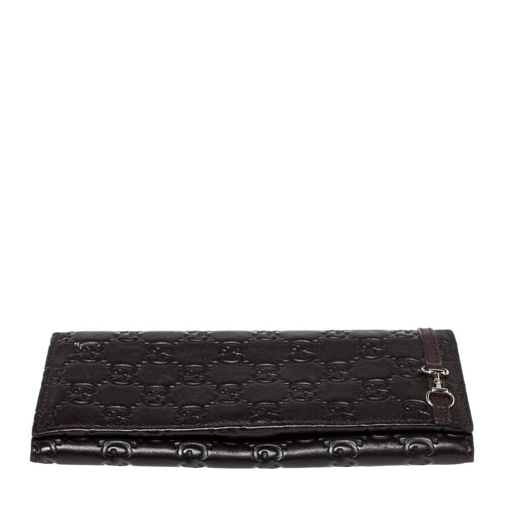 Gucci Dark Brown Guccissima Leather Flap Continental Wallet In Good Condition In Dubai, Al Qouz 2