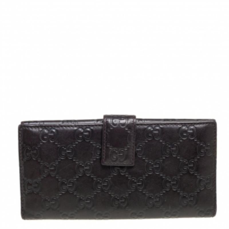 Gucci Dark Brown Guccissima Leather Flap Continental Wallet For Sale 4