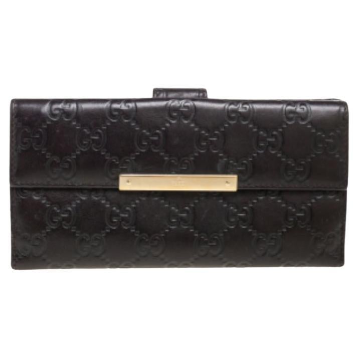 Portafoglio continentale con patta in pelle Gucci Marrone Scuro