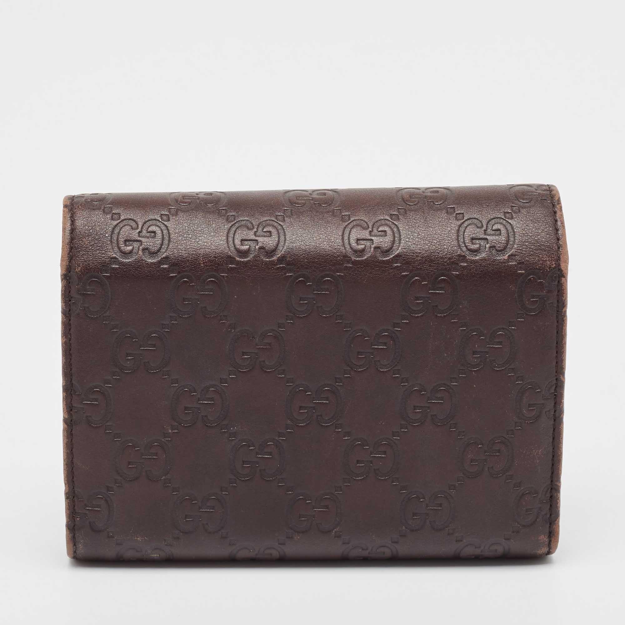 Women's Gucci Dark Brown Guccissima Leather Flap French Wallet For Sale