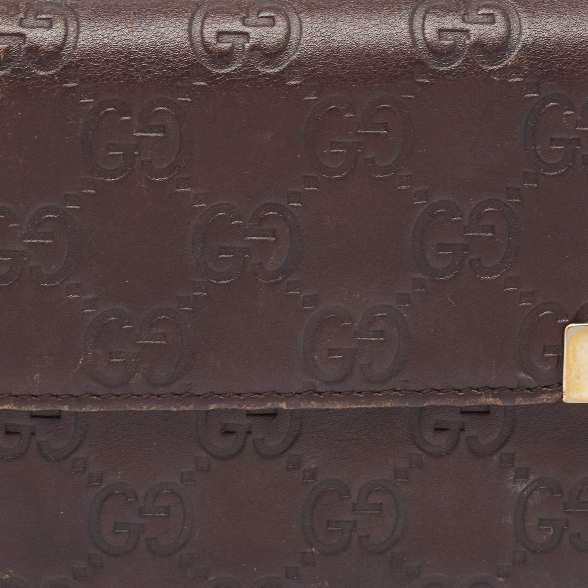 Gucci Dark Brown Guccissima Leather Flap French Wallet For Sale 1
