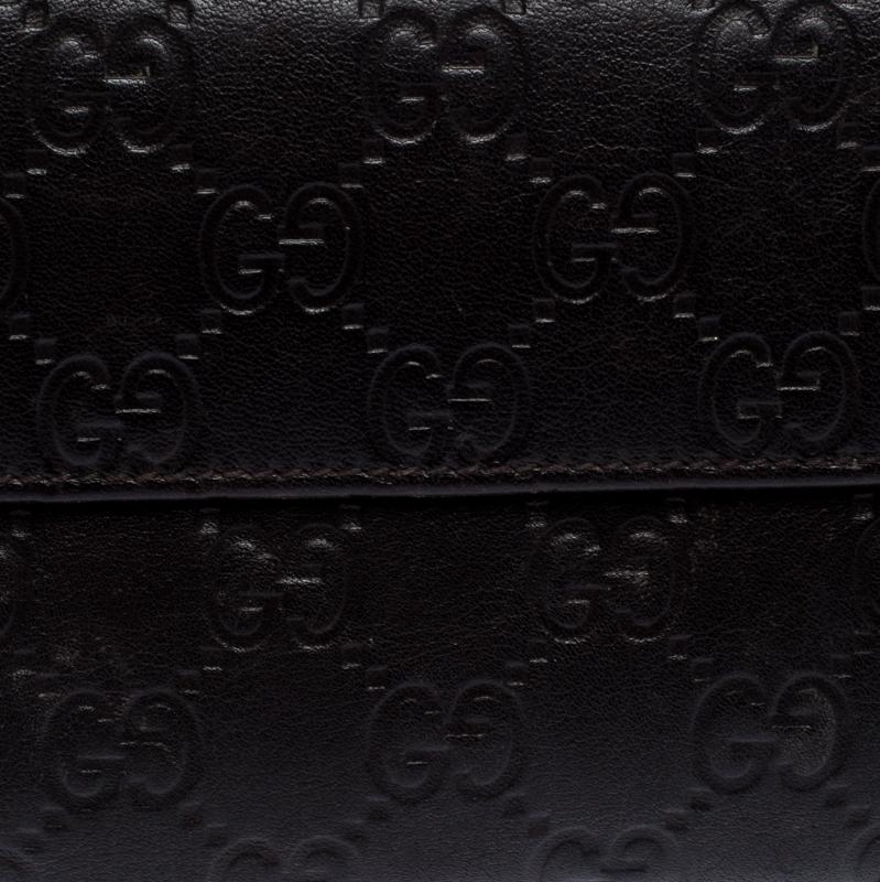 Gucci Dark Brown Guccissima Leather Flap Zip Around Continental Wallet 5