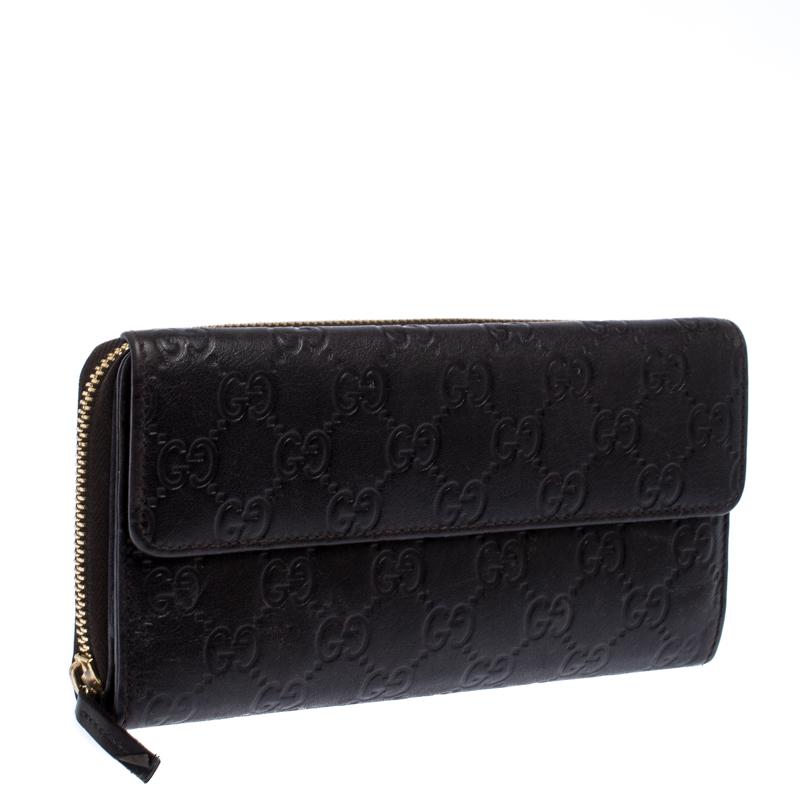 Black Gucci Dark Brown Guccissima Leather Flap Zip Around Continental Wallet
