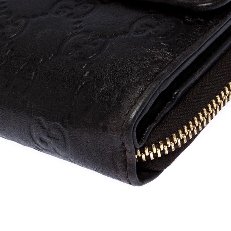 Gucci Dark Brown Guccissima Leather Flap Zip Around Continental Wallet 1