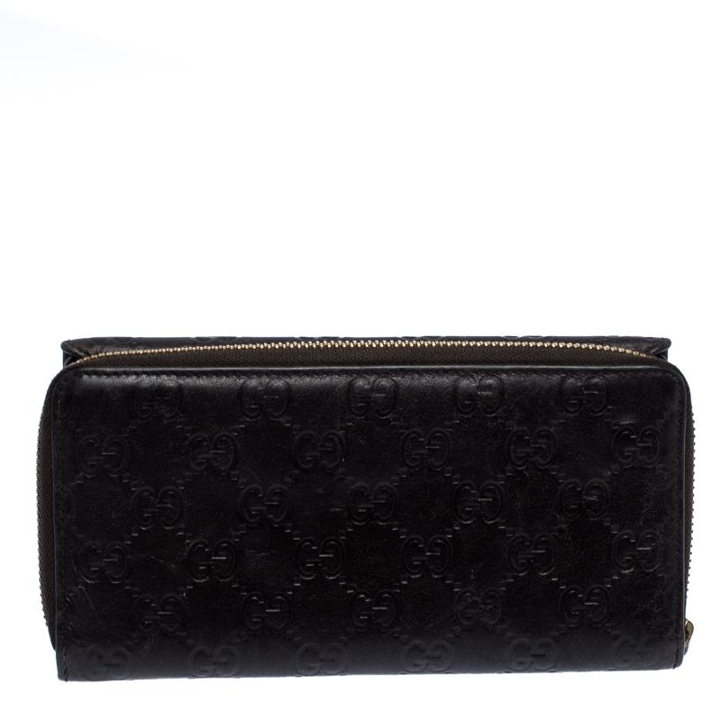 Gucci Dark Brown Guccissima Leather Flap Zip Around Continental Wallet 4