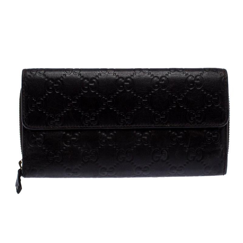 Gucci Dark Brown Guccissima Leather Flap Zip Around Continental Wallet