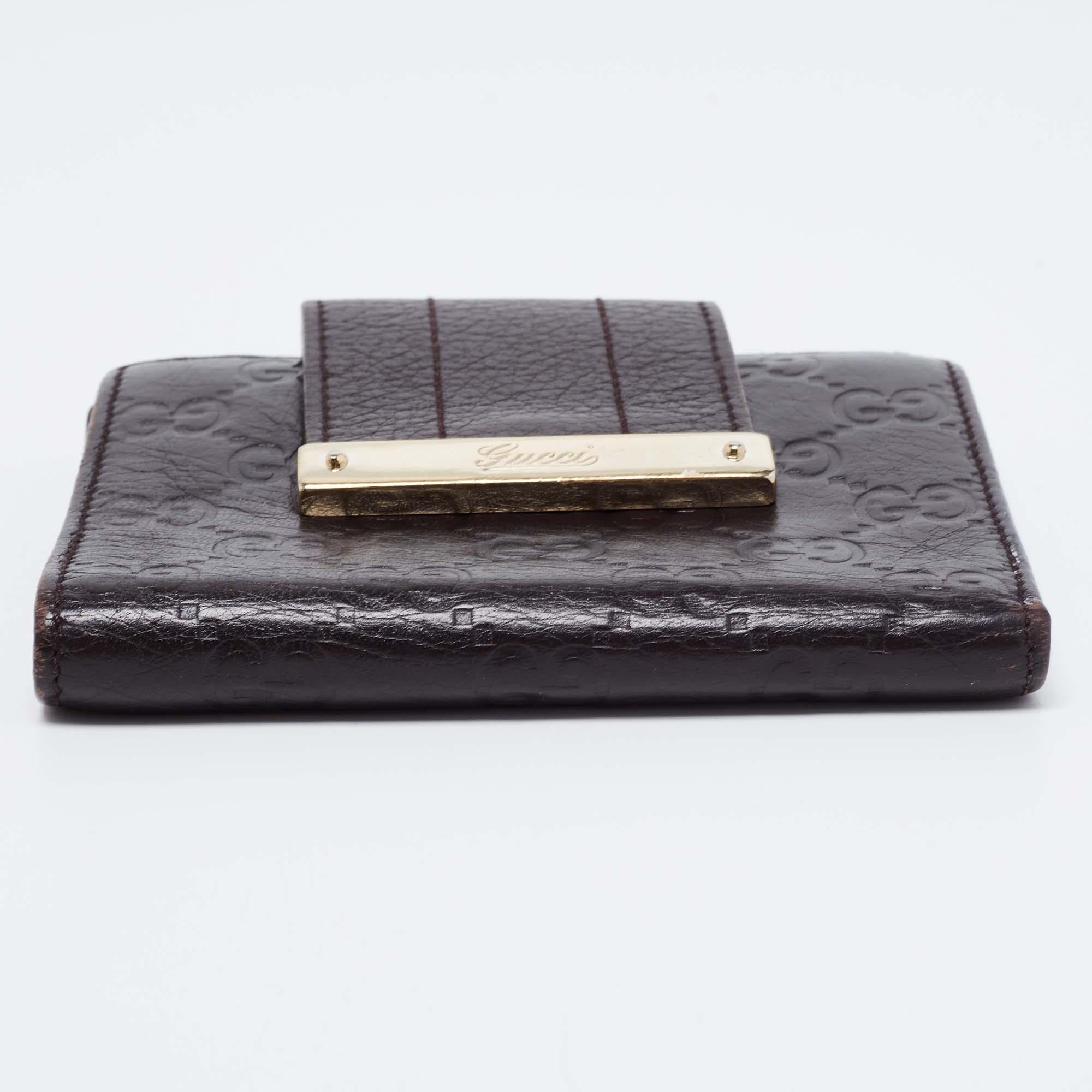 Gucci Dark Brown Guccissima Leather French Wallet In Good Condition For Sale In Dubai, Al Qouz 2