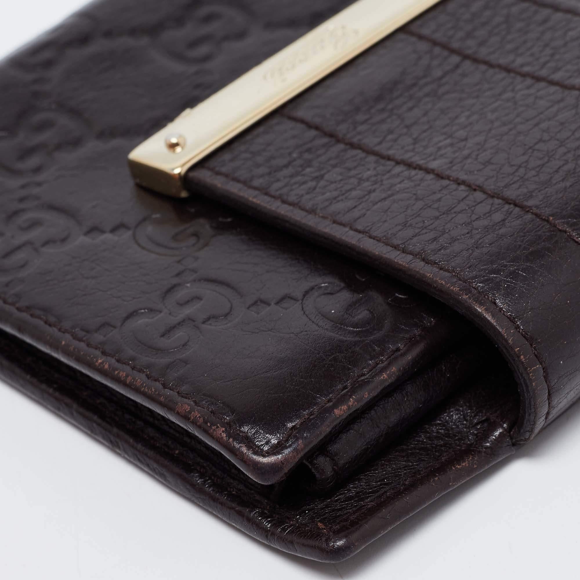 Gucci Dark Brown Guccissima Leather French Wallet For Sale 4