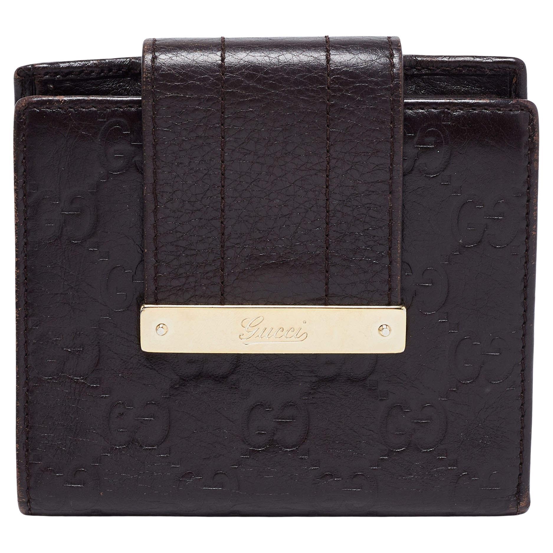 Gucci Dark Brown Guccissima Leather French Wallet For Sale