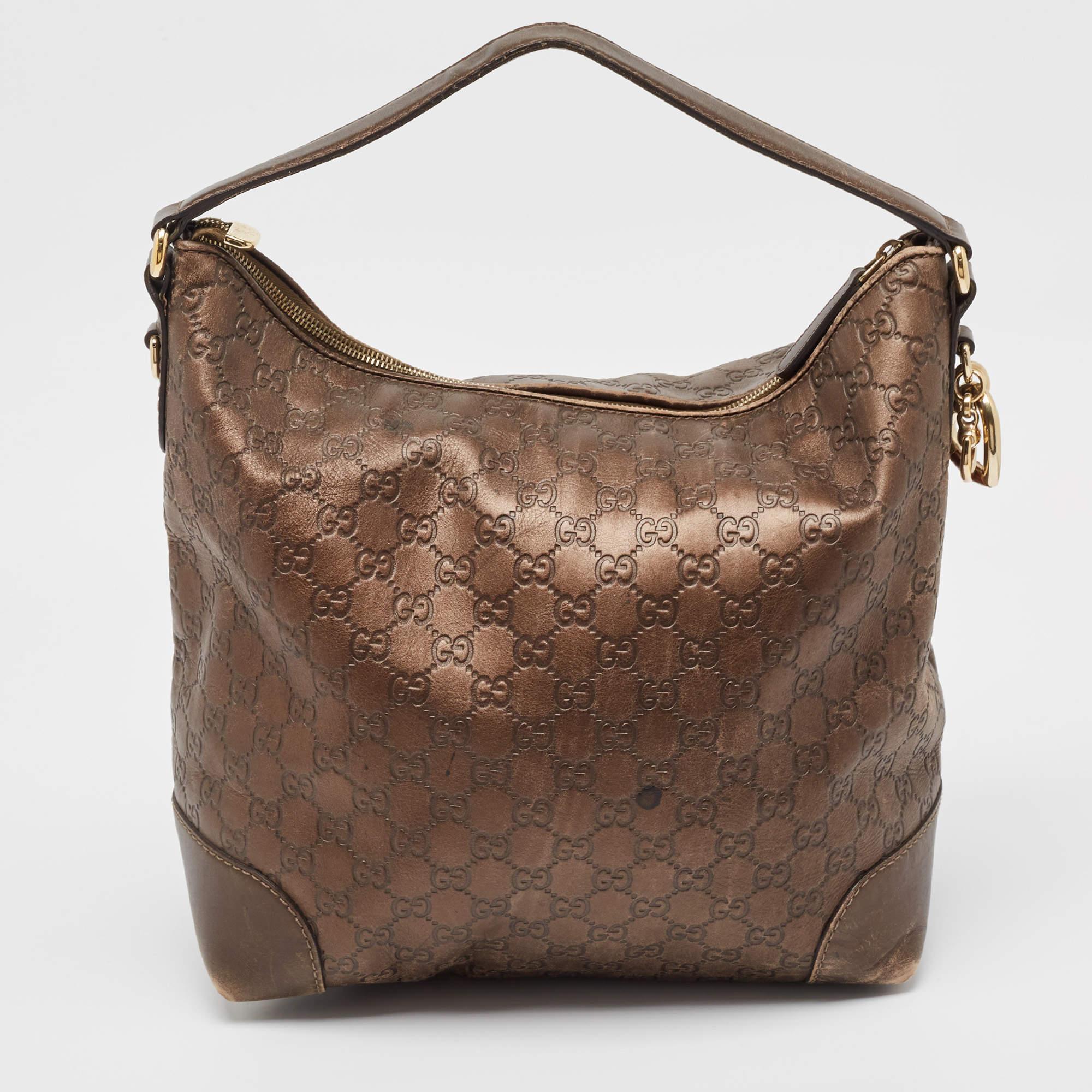 Women's Gucci Dark Brown Guccissima Leather Heart Bit Charm Hobo