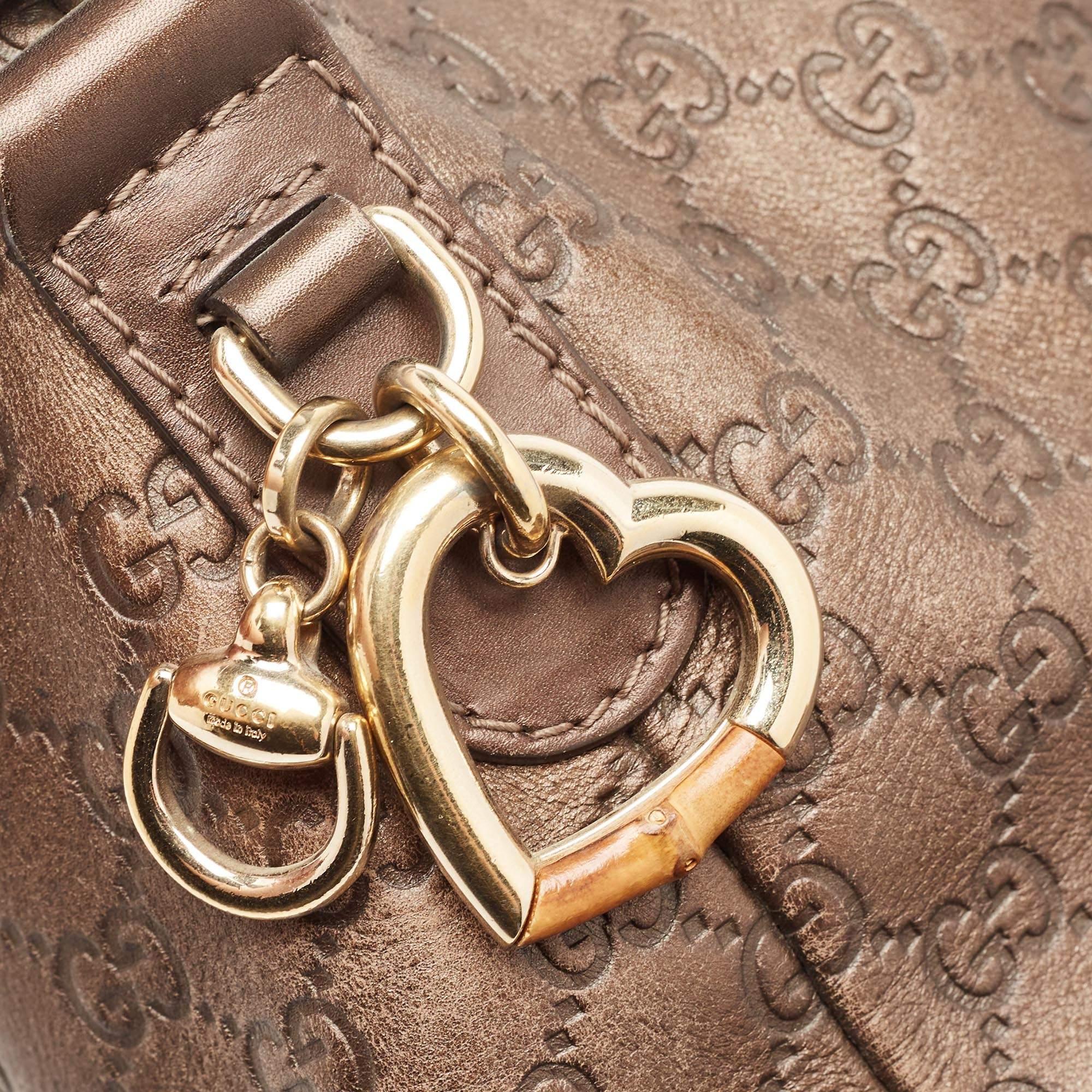 Gucci Dark Brown Guccissima Leather Heart Bit Charm Hobo 1