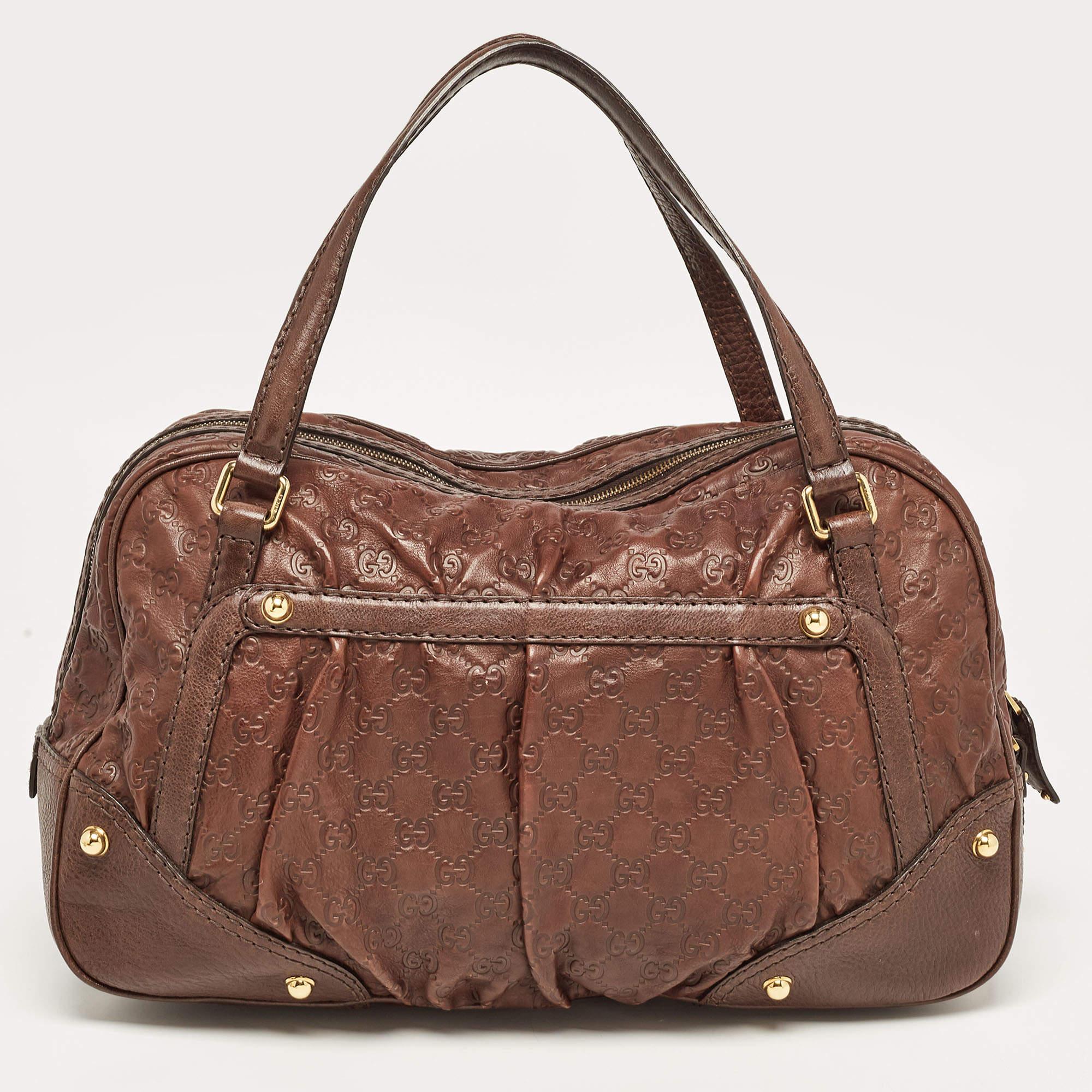 Gucci Dark Brown Guccissima Leather Jockey Boston Bag For Sale 9