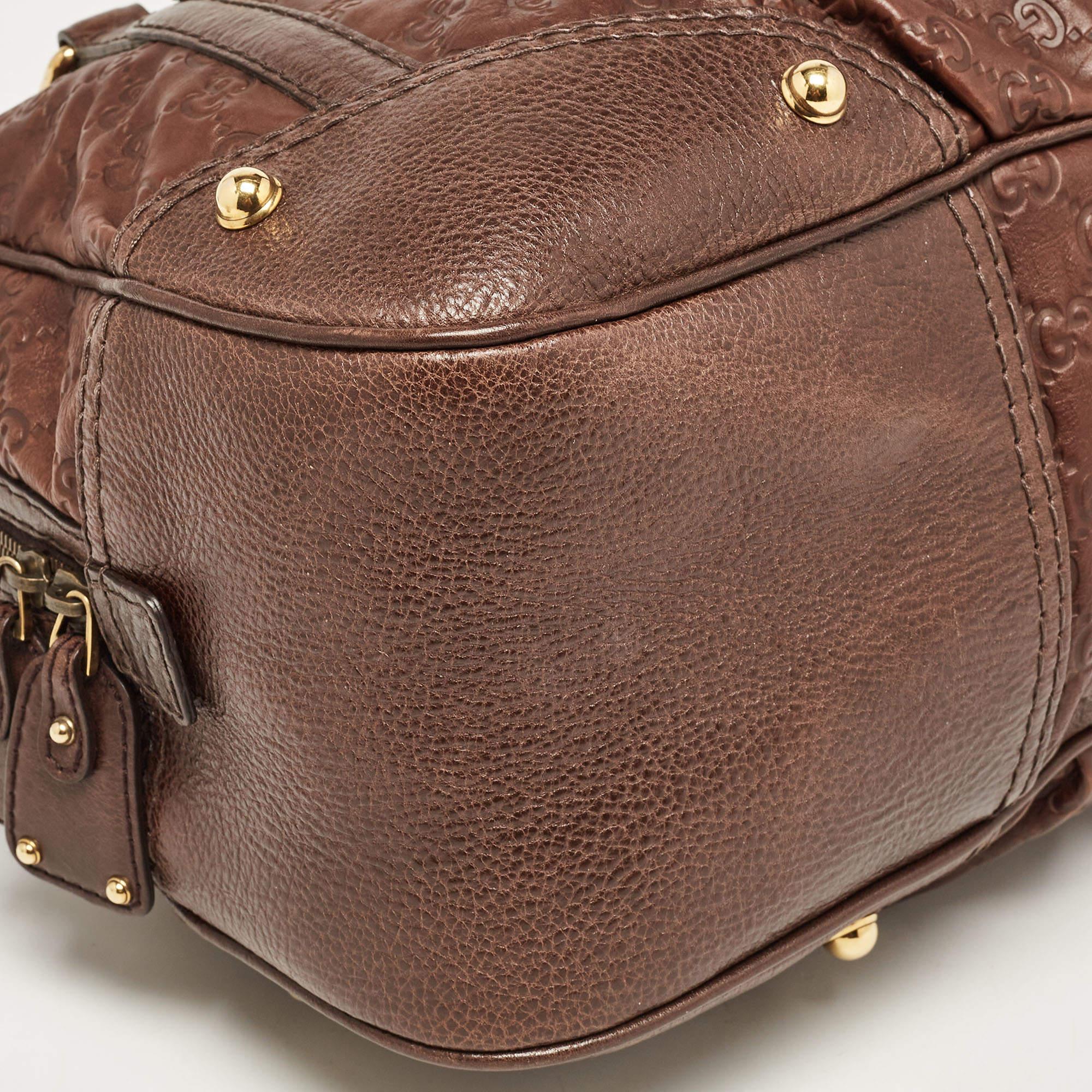 Gucci Dark Brown Guccissima Leather Jockey Boston Bag For Sale 10