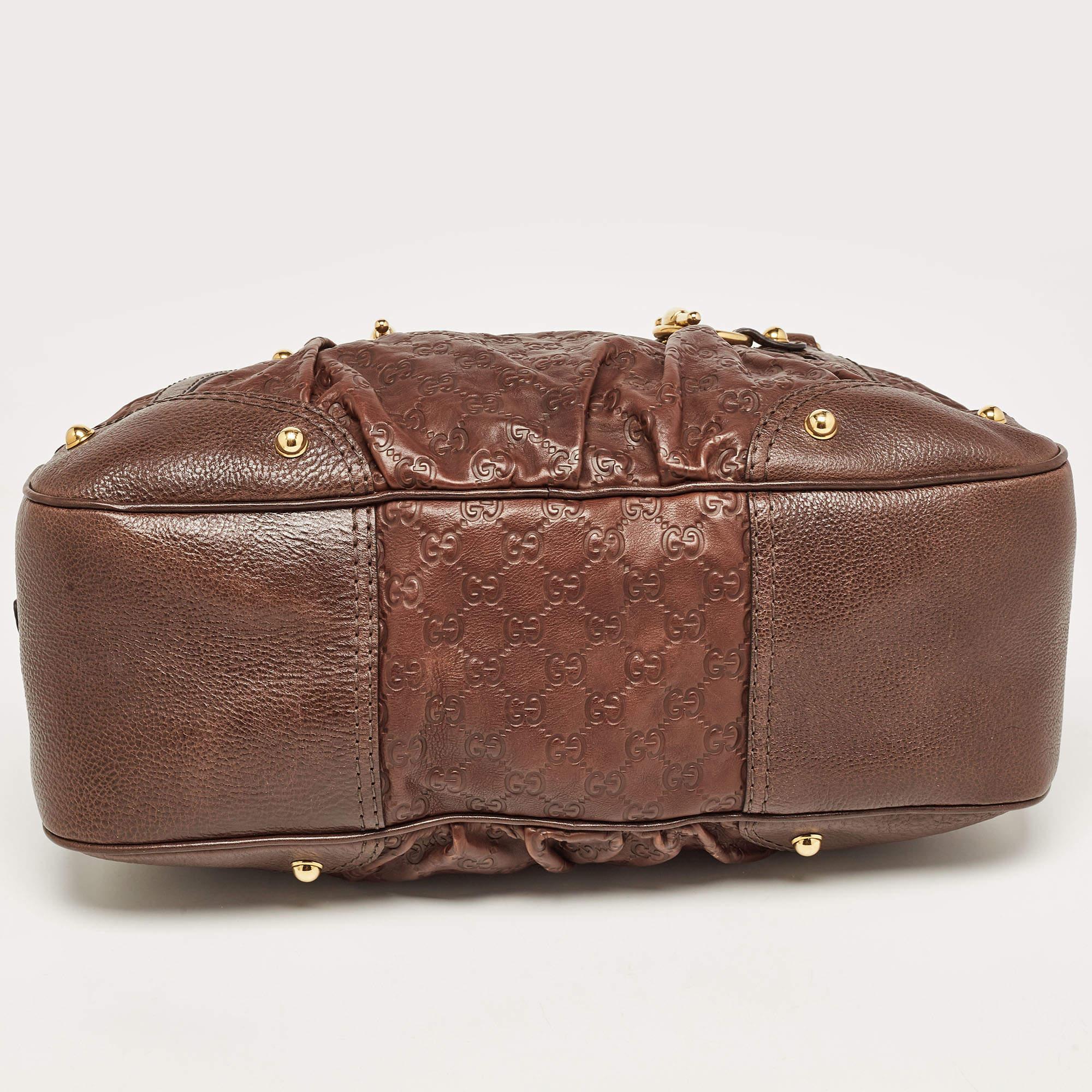 Gucci Dark Brown Guccissima Leather Jockey Boston Bag For Sale 11