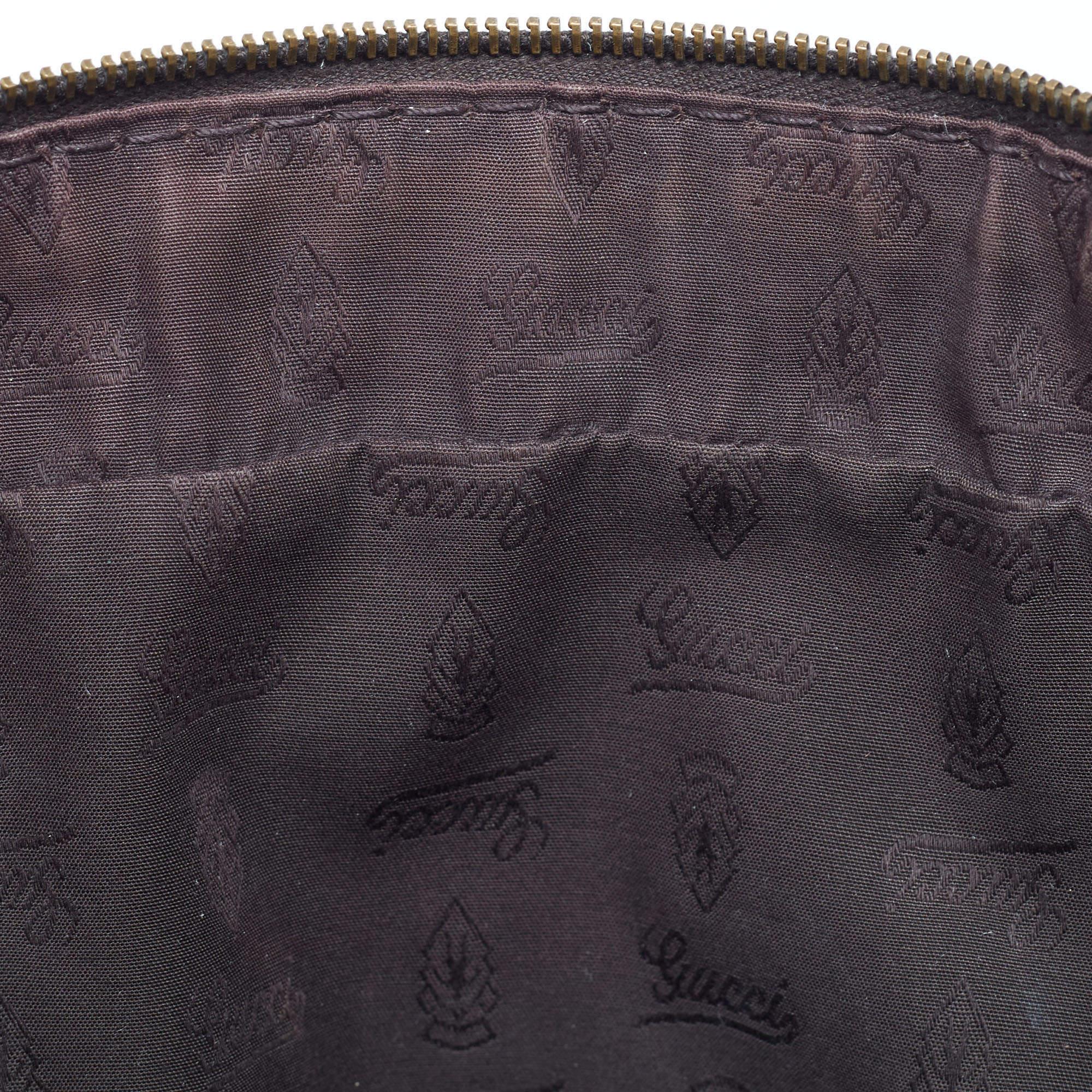 Gucci Dark Brown Guccissima Leather Jockey Boston Bag For Sale 2