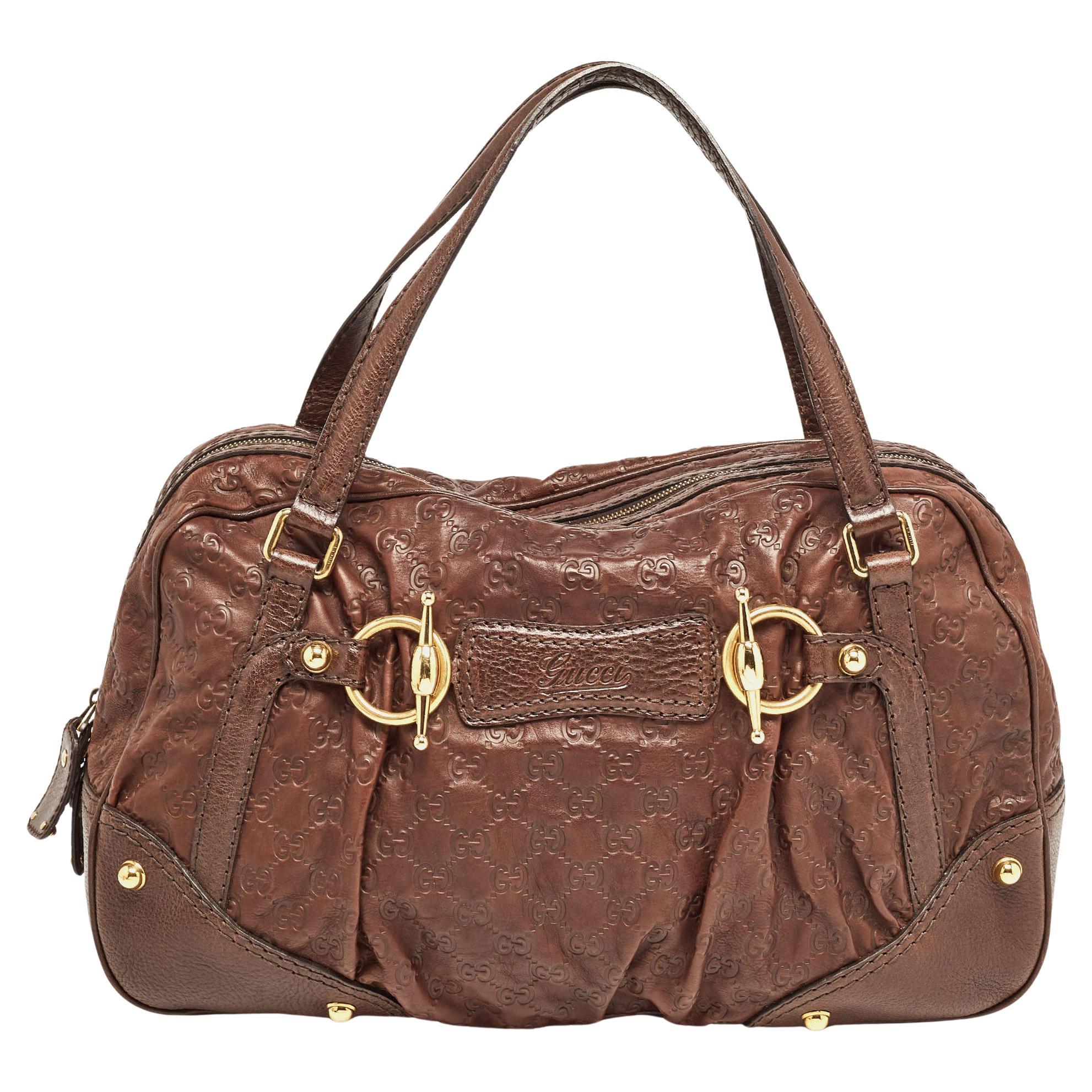 Gucci Dark Brown Guccissima Leather Jockey Boston Bag For Sale