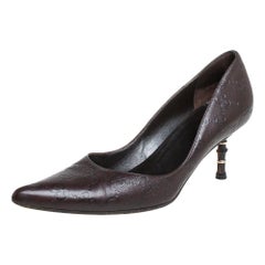 Gucci Dark Brown Guccissima Leather Kristen Bamboo Heel Pointed Toe Pumps Size 3